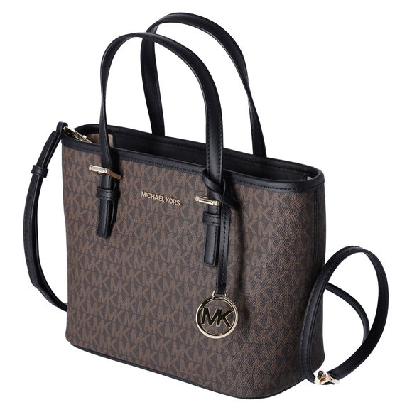 Michael Kors Jet Set Small XS Carryall Convertible Tote Crossbody Brown MK Black - Picture 11 of 12